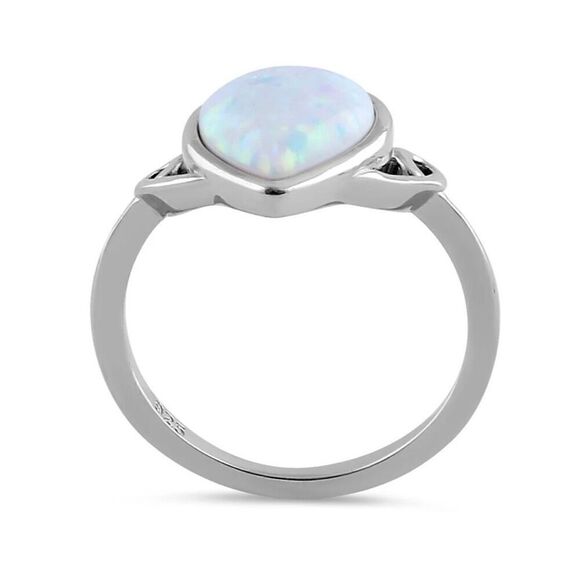 Sterling Silver Curved White Opal Pear Ring New - Picture 3 of 4